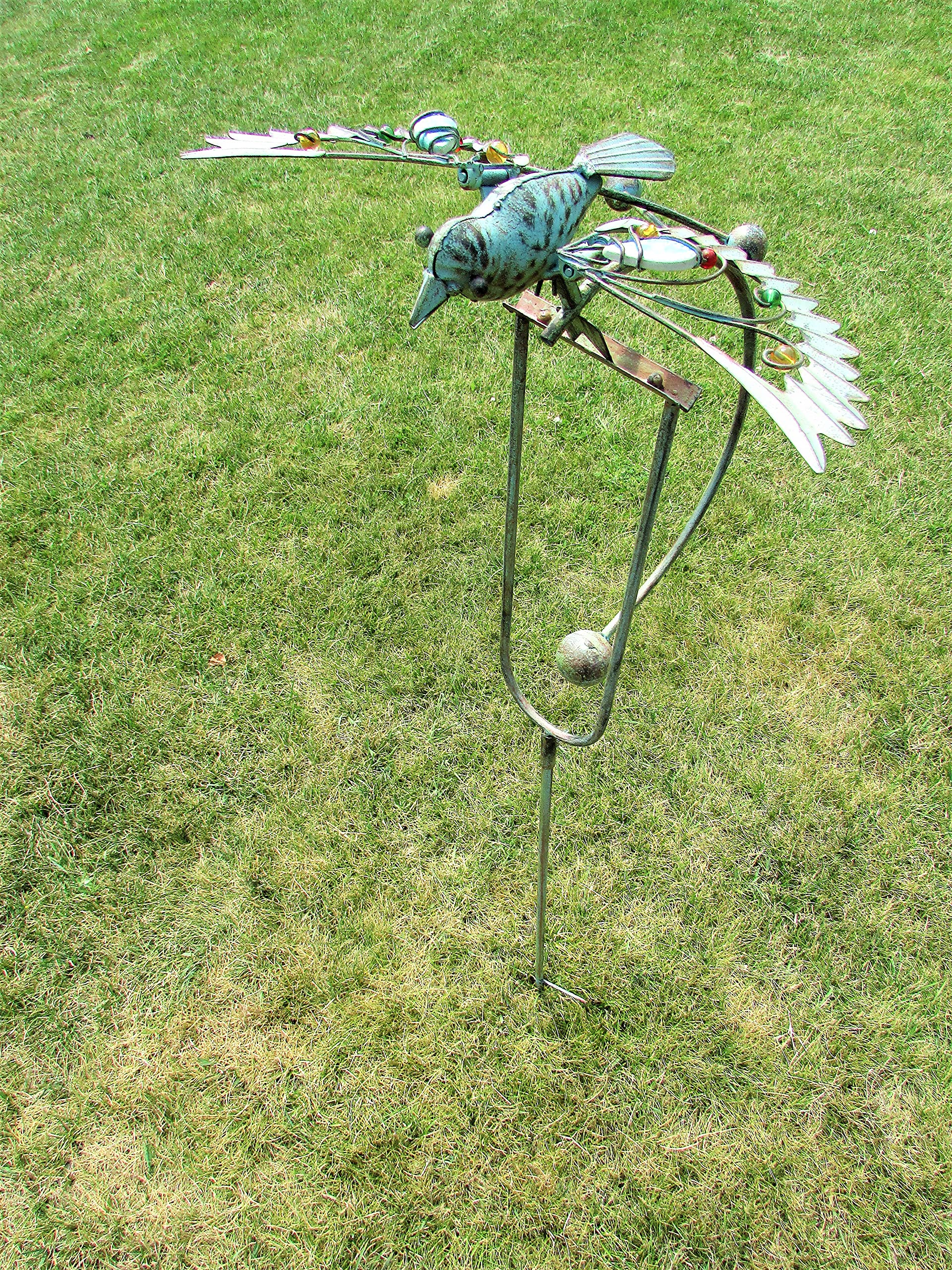 Big Sky Antiques Wing Flapping Kinetic Metal Seafoam Green Rock Wings Bird Yard Stake Rocking Wind Spinner Whirly-Gig Garden Art, Multicolor, 13.25 x 42.5 inch