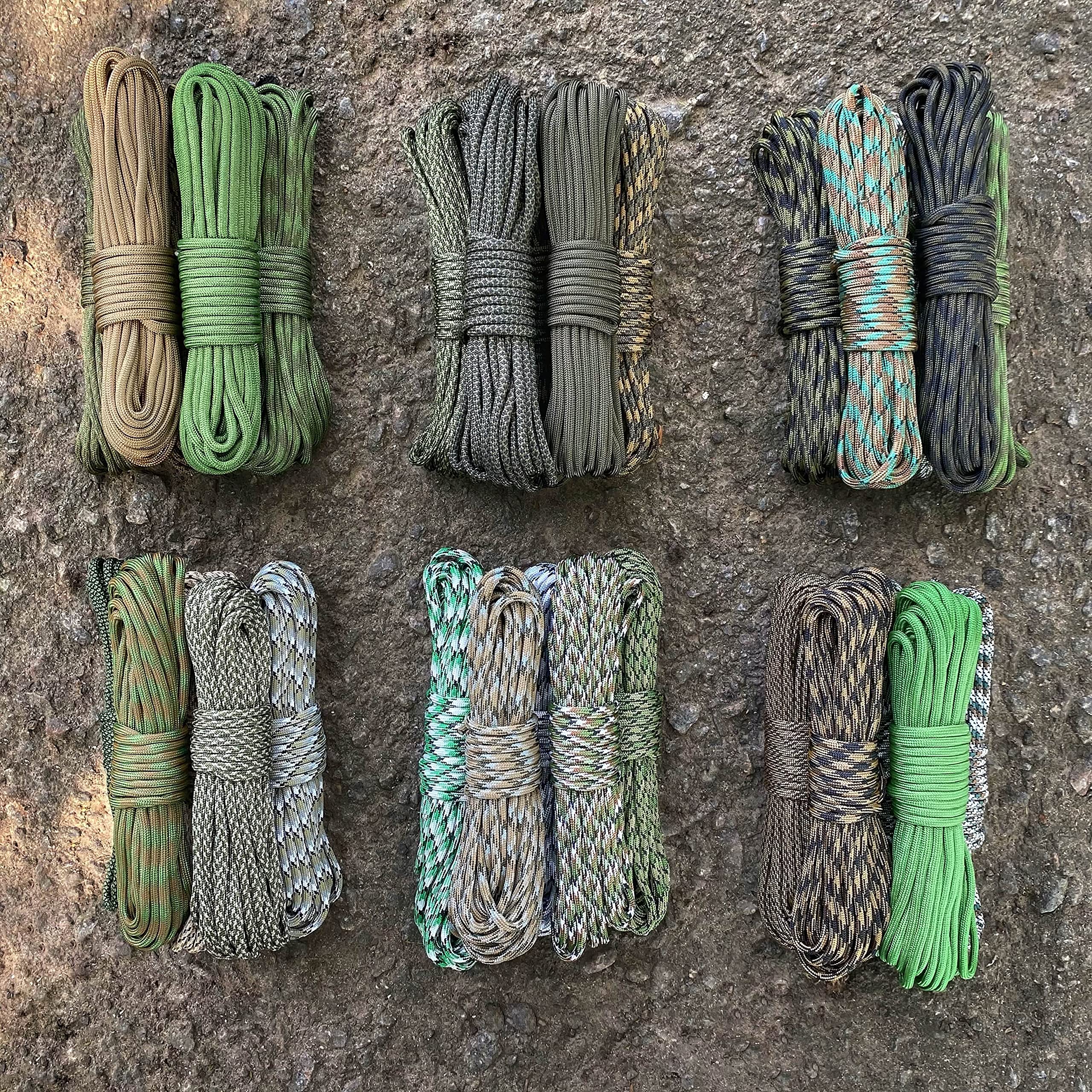 Cuerda de paracaídas de 4 mm, Juego de Colores Militares aleatorios (6 x 5 m y 5 x 10 m), Ideal para Camping, Supervivencia, al Aire Libre, Manualidades, Bricolaje, Cuerda 100% Nailon de 4 mm,
