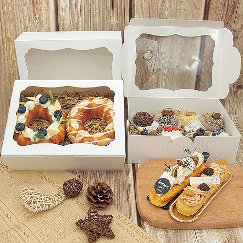 Miniatura 4 de 20 cajas blancas de panadería de 8 x 6 x 2.5 pulgadas, cajas de galletas con ventana, cajas de postre para galletas, pasteles, macarrones, donas,