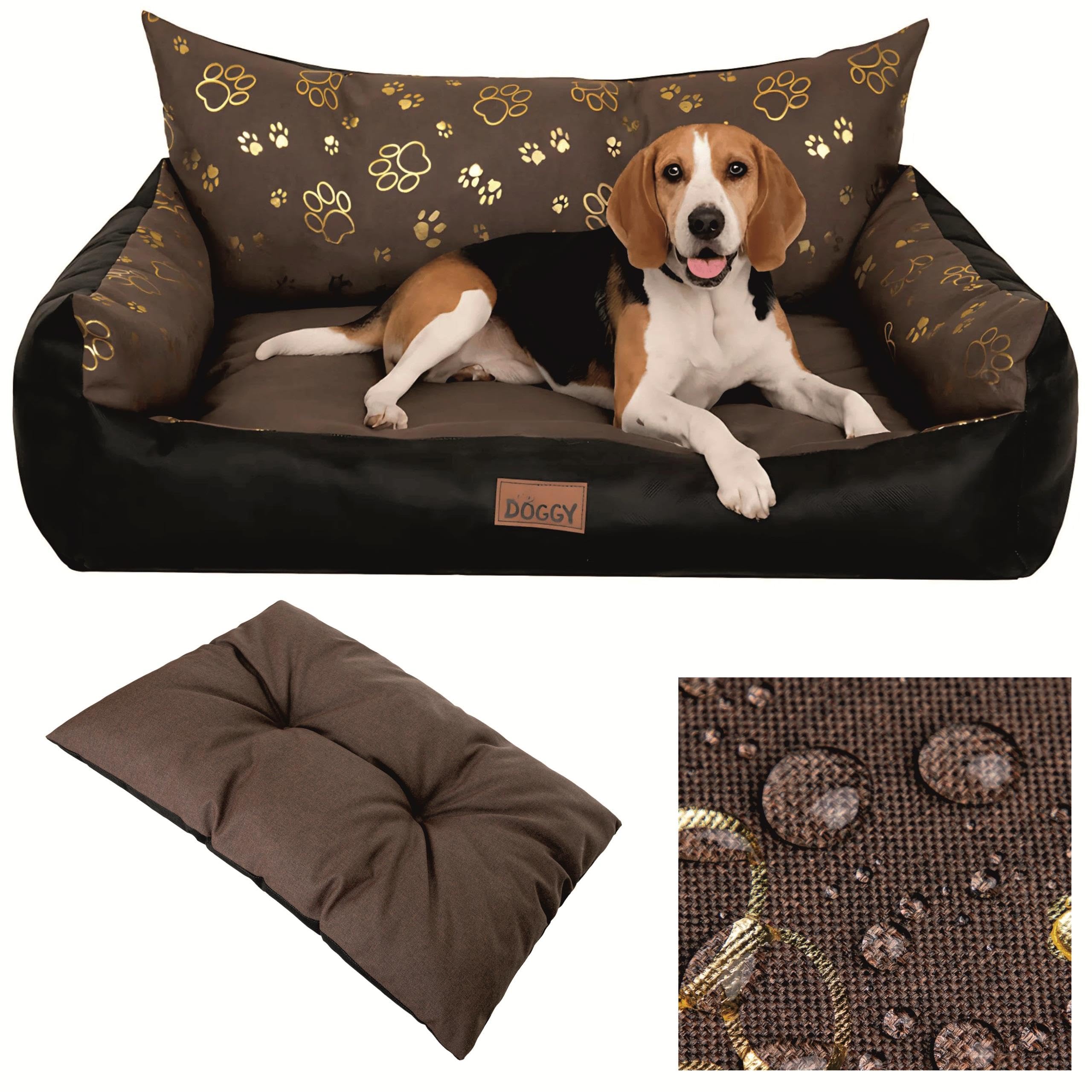 PillowPrim Hundebett - Möbel für Tiere, Katzenbett - Hundekorb für kleine mittelgroße & große Hunde - Hundekissen – Hundesofa – Hundeliege – Schlafplätze - 80x61 cm - Braun mit Pfoten
