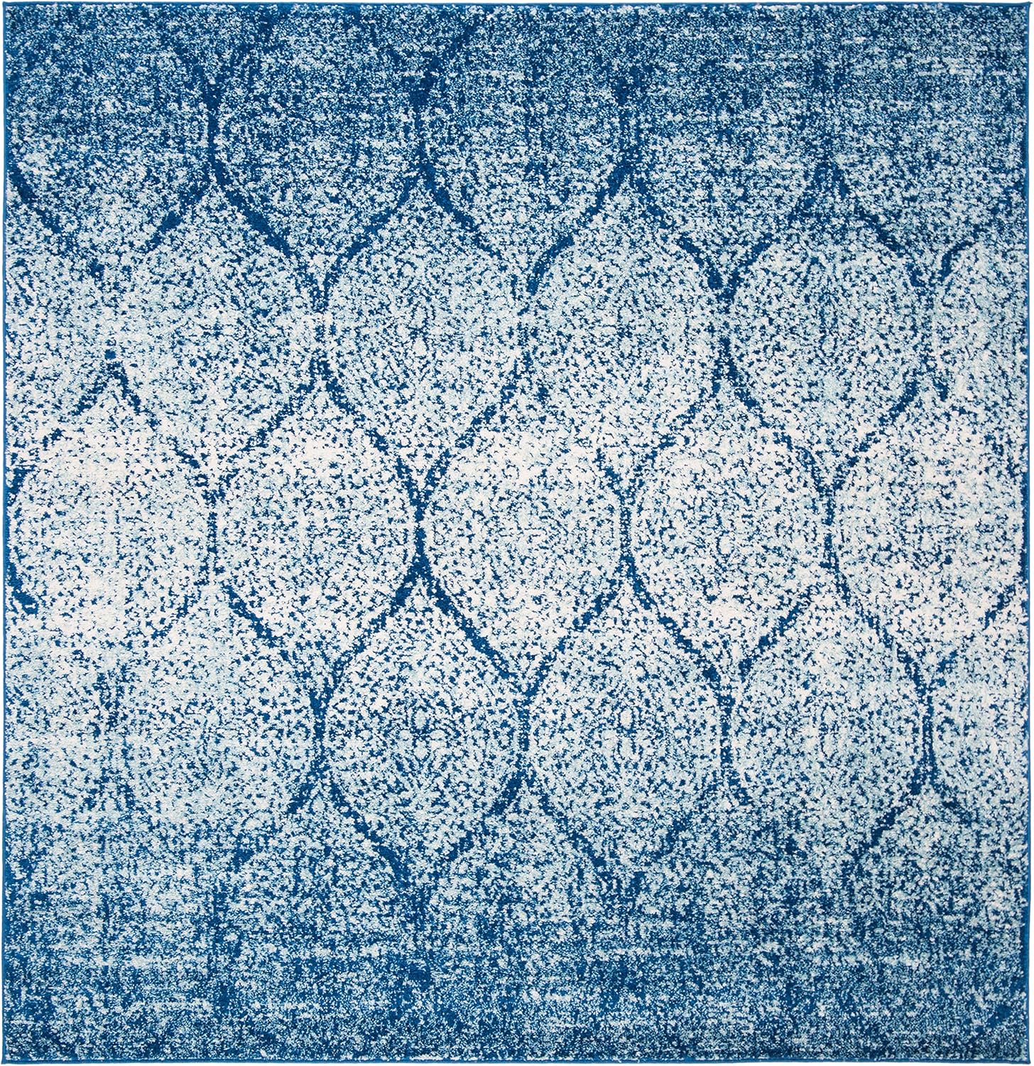 SAFAVIEH Madison Collection Area Rug - 5'3" Square, Navy & Blue, Glam Ogee Trellis Distressed Design, Non-Shedding & Easy Care, Ideal for High Traffic Areas in Living Room, Bedroom (MAD604N)