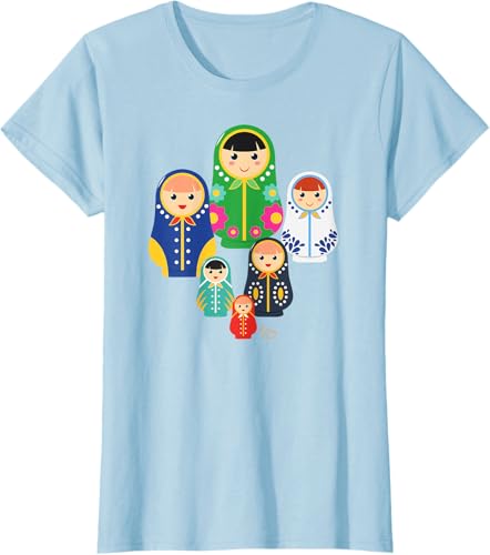 Miniatura 26 de Matryoshka Russian Nesting Dolls, Rusia - Camiseta de regalo, Azul / Patchwork, S Azul Pastel,Jaspeado Oscuro,Gris Jaspeado,Azul