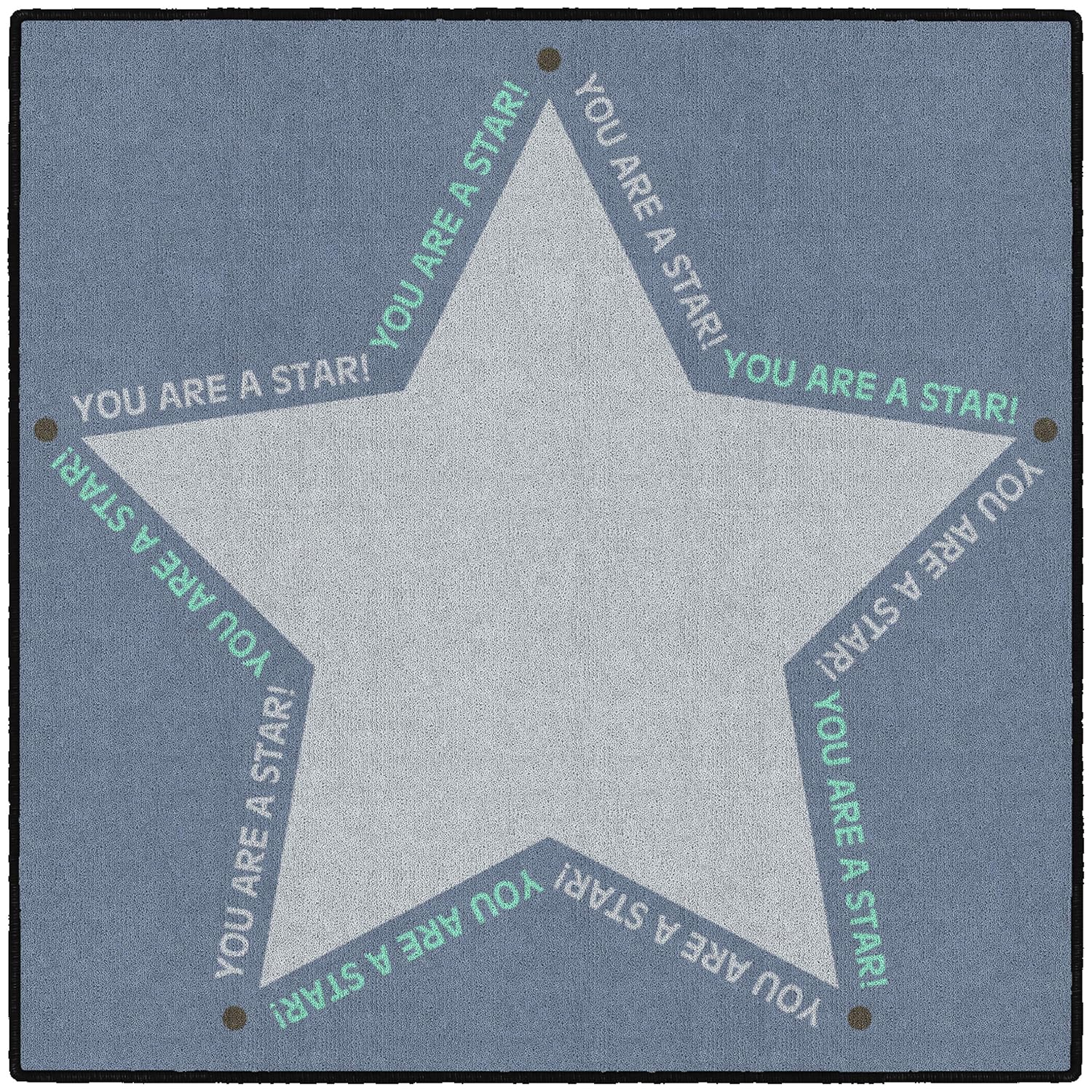 Flagship Carpets You are a Star Kid's Floor Seating Square Rug for Home or School Area Rug for Social Distance Learning, Children's Activity Room Carpet for Reading and Playing, 30" x 30", Gray/Teal