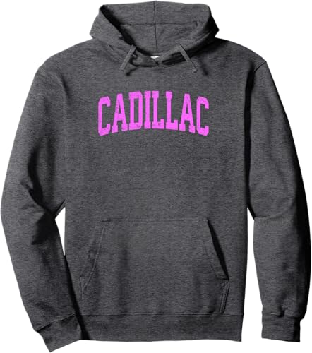 Miniatura 7 de Cadillac Michigan MI Vintage Athletic Sports Pink Design Pullover Hoodie Black,Asphalt Grey,Red,Dark Green,Lemon Yellow,Dark Heather Grey,Heather