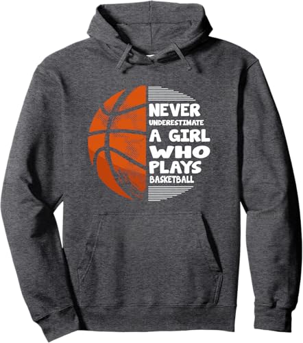 Miniatura 3 de Hoops Girls Never Underestimate A Girl Who Plays Basketball Pullover Hoodie Black,Dark Heather Grey,Royal Blue,Burgundy,Navy Blue