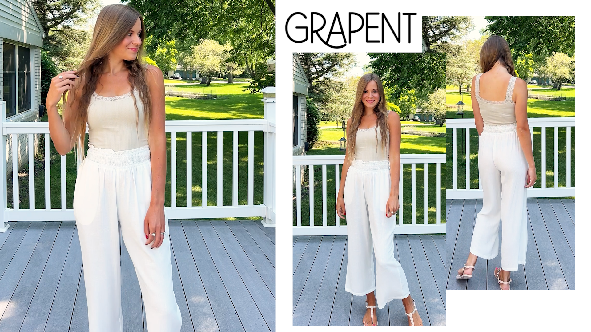 GRAPENT Wide Leg Cropped Pants for Women High Waist Capris Pull On