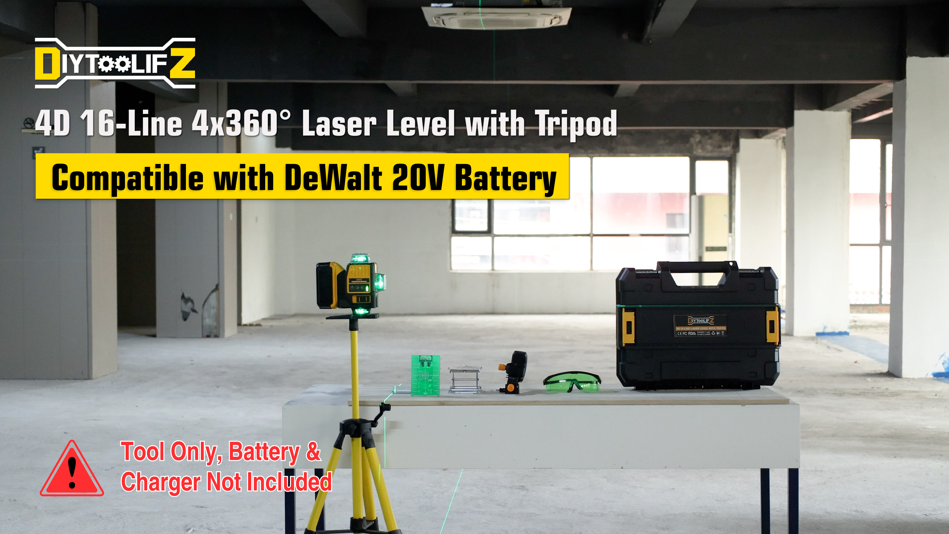 DIYtoolifz Laser Level with Tripod Compatible with DeWalt 20V