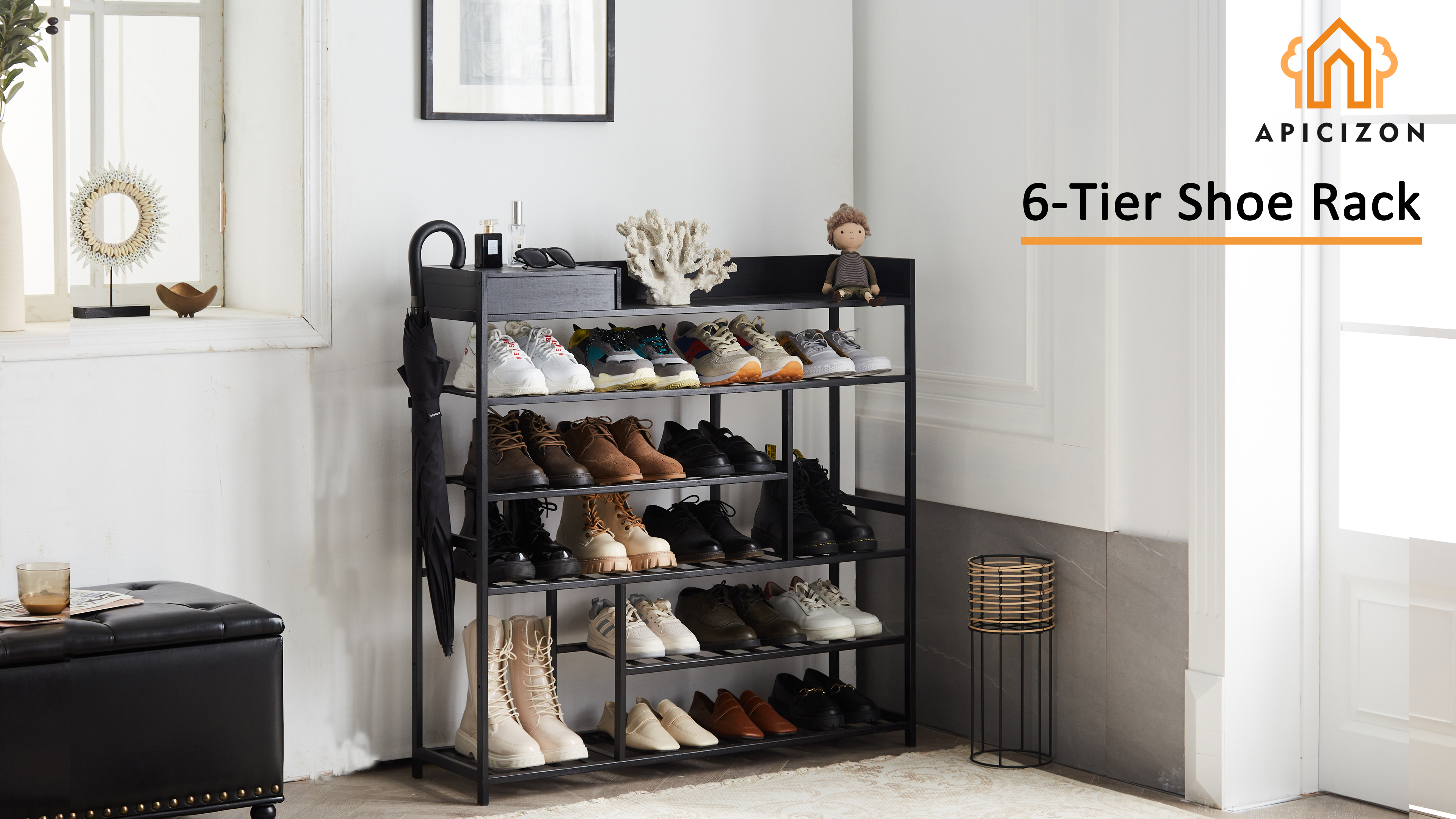 Amazon.com: Apicizon Bamboo Shoe Rack for Entryway, 6-Tier Wood