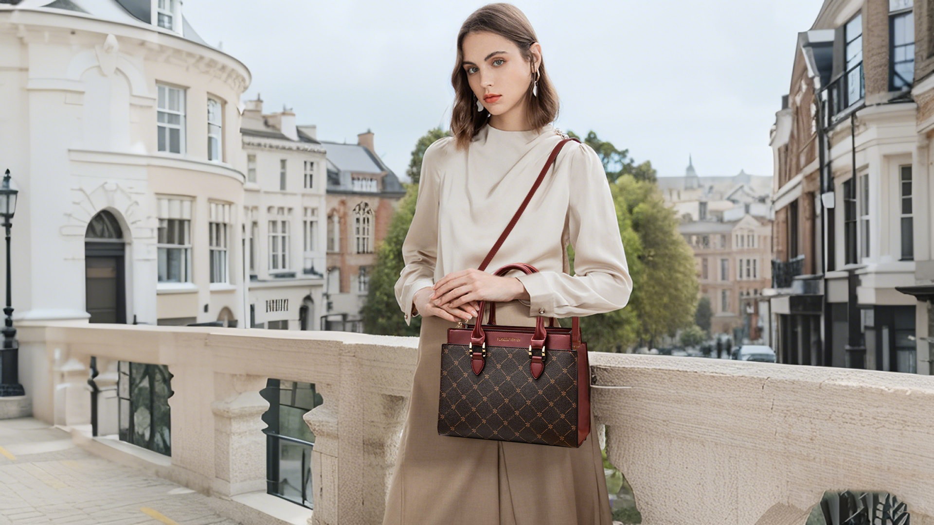 NICOLE & DORIS Sac à Main Femme Carré Élégant - Bandoulière PU Cuir Bourgogne
