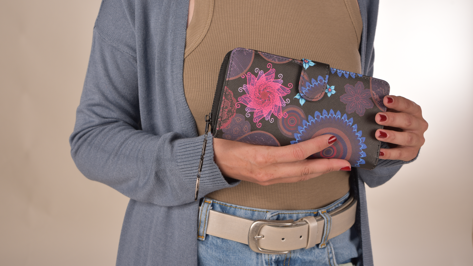 Portafoglio Donna Con Stampa Etnica E Fiori - Chiusura A Cerniera, Multi Scomparti - Foto 8