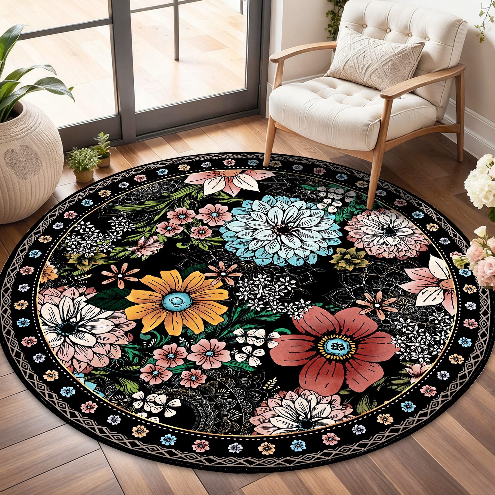 Tapete floral beige Boho Yinhua 2x3 pies miniatura 7