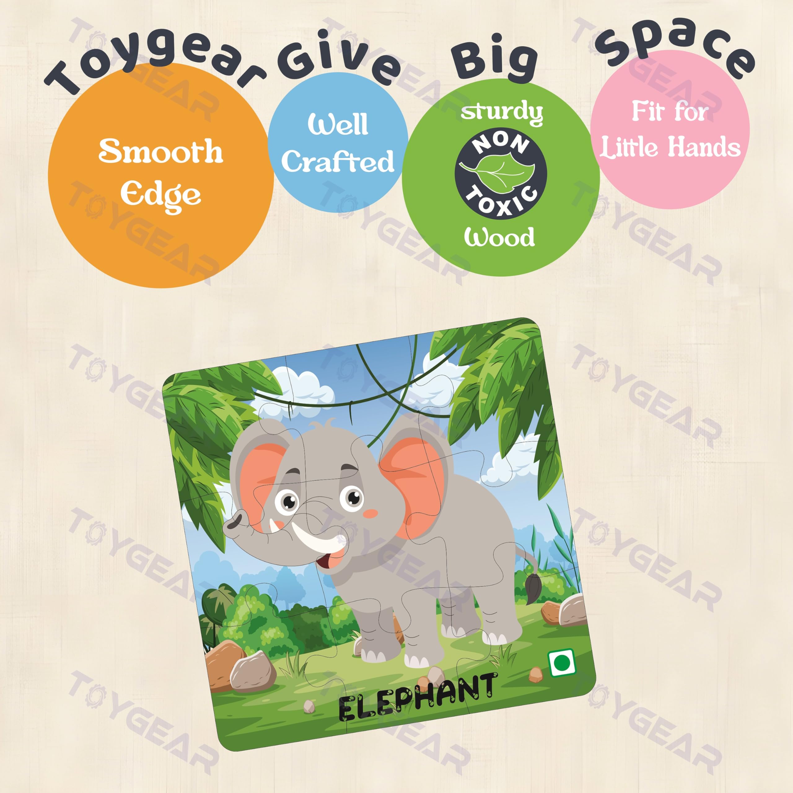 Nizomi Jungle Animal Cartoon Theme Educational Jigsaw Puzzle for Kids, 4 Pc Wooden Learning Toy, Floor Puzzle, Improves Memory, Cognitive Skills Fun Play for Boys Girls Gift for 2+ Years 2