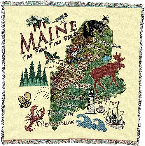 Pure Country Weavers State of Maine - Manta cuadrada para regazo, manta de tapiz de regalo, tejida de algodón, fabricada en los Estados Unidos (54 x
