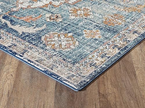 Miniatura 4 de Abani Alfombra tradicional azul y beige de 5 pies 3 pulgadas x 7 pies 6 pulgadas, colección Oporto, alfombras de estilo vintage