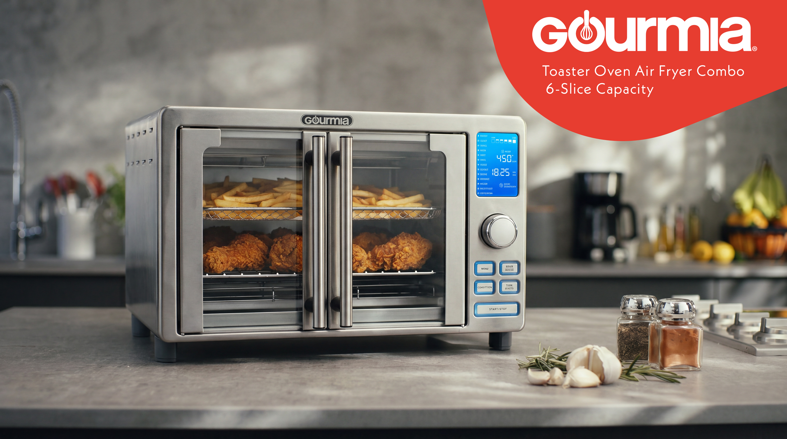 Amazon.com: Gourmia Air Fryer French Door Toaster Oven - 6-Slice