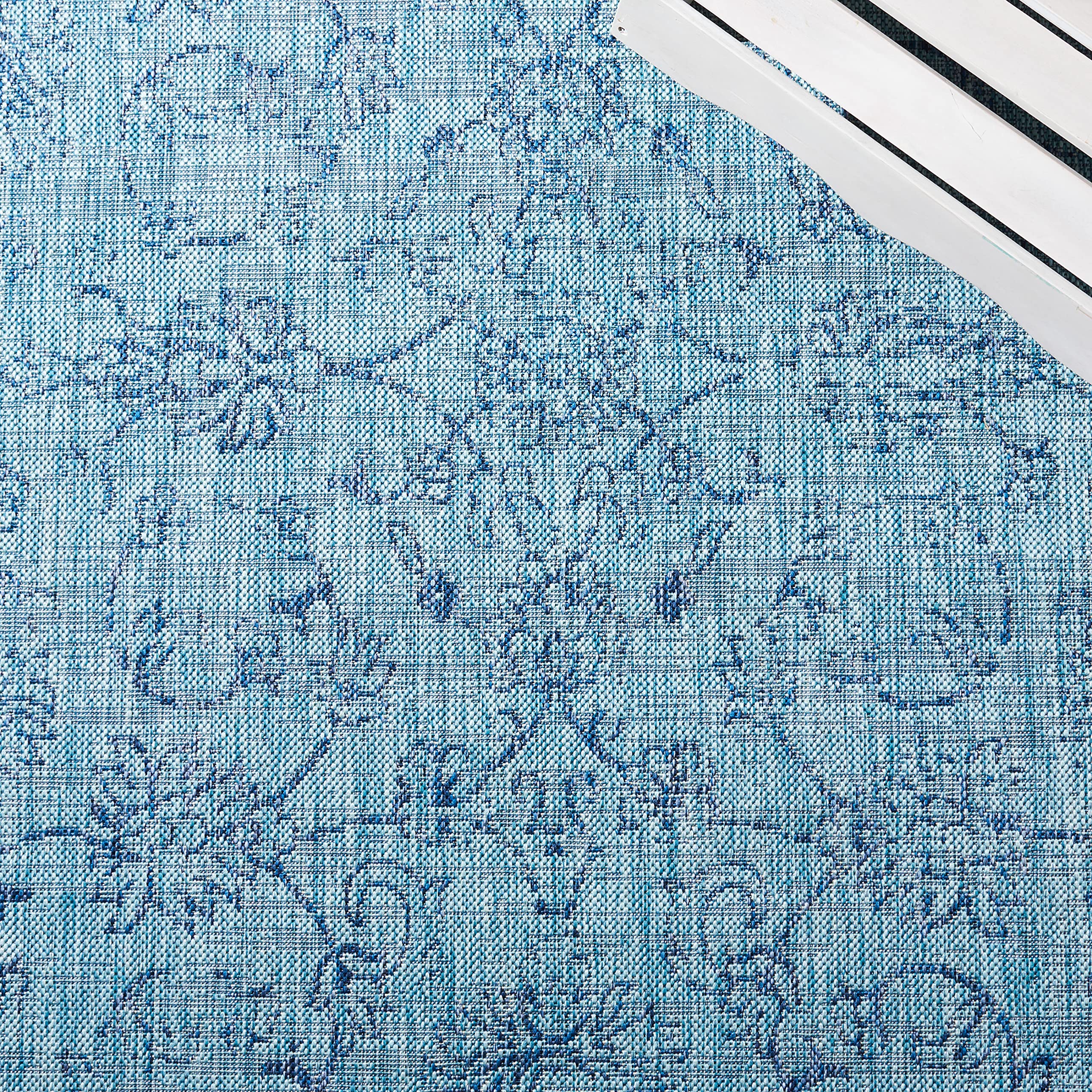 Alfombra Pasillo SAFAVIEH Courtyard - 2'3" X 16', Aguamarina Y Gris, Impermeable Fácil Limpieza