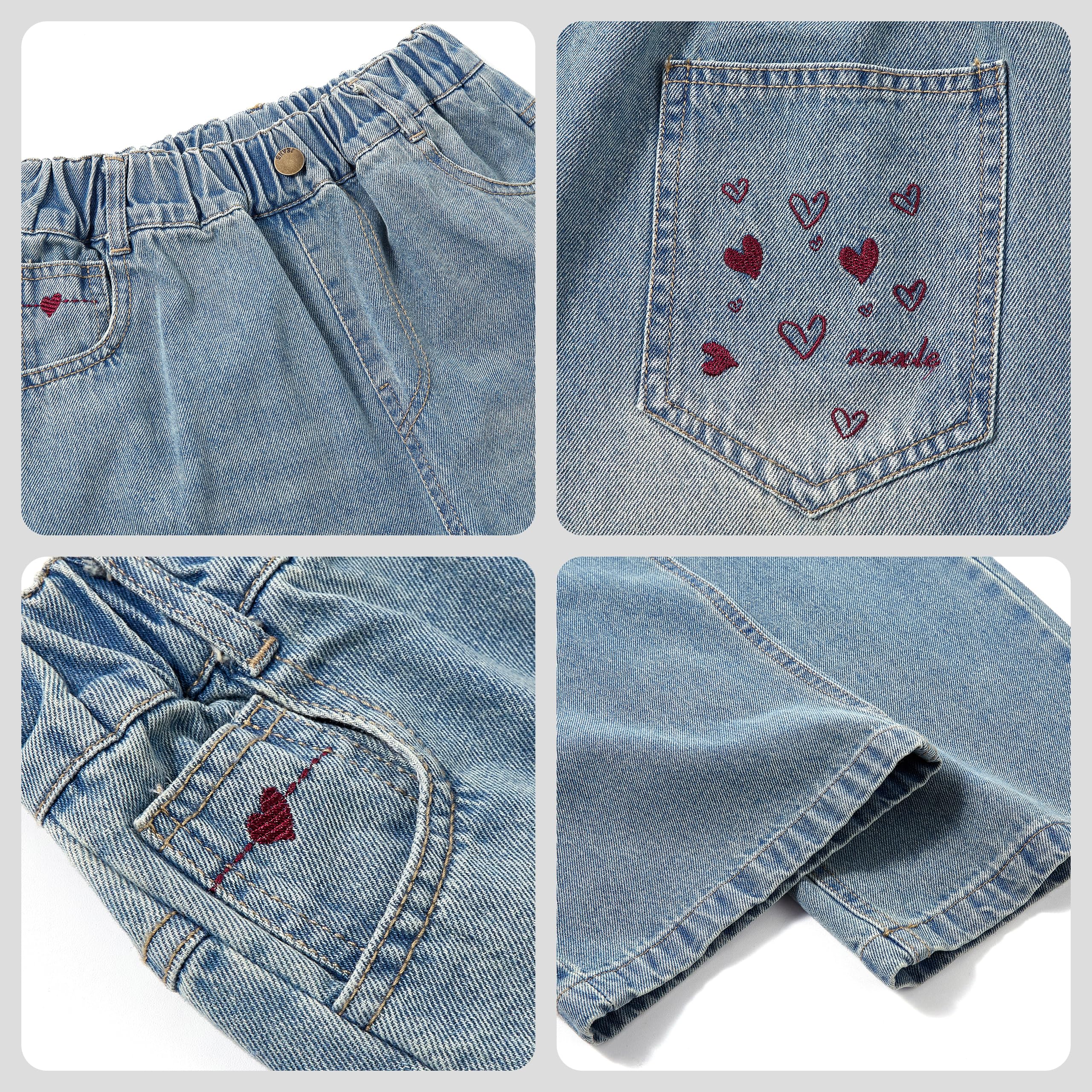 Pantalones Vaqueros Baggy para Niñas Cintura Alta Elástica Pierna Ancha Denim Loose Bootcut 6-15 Años