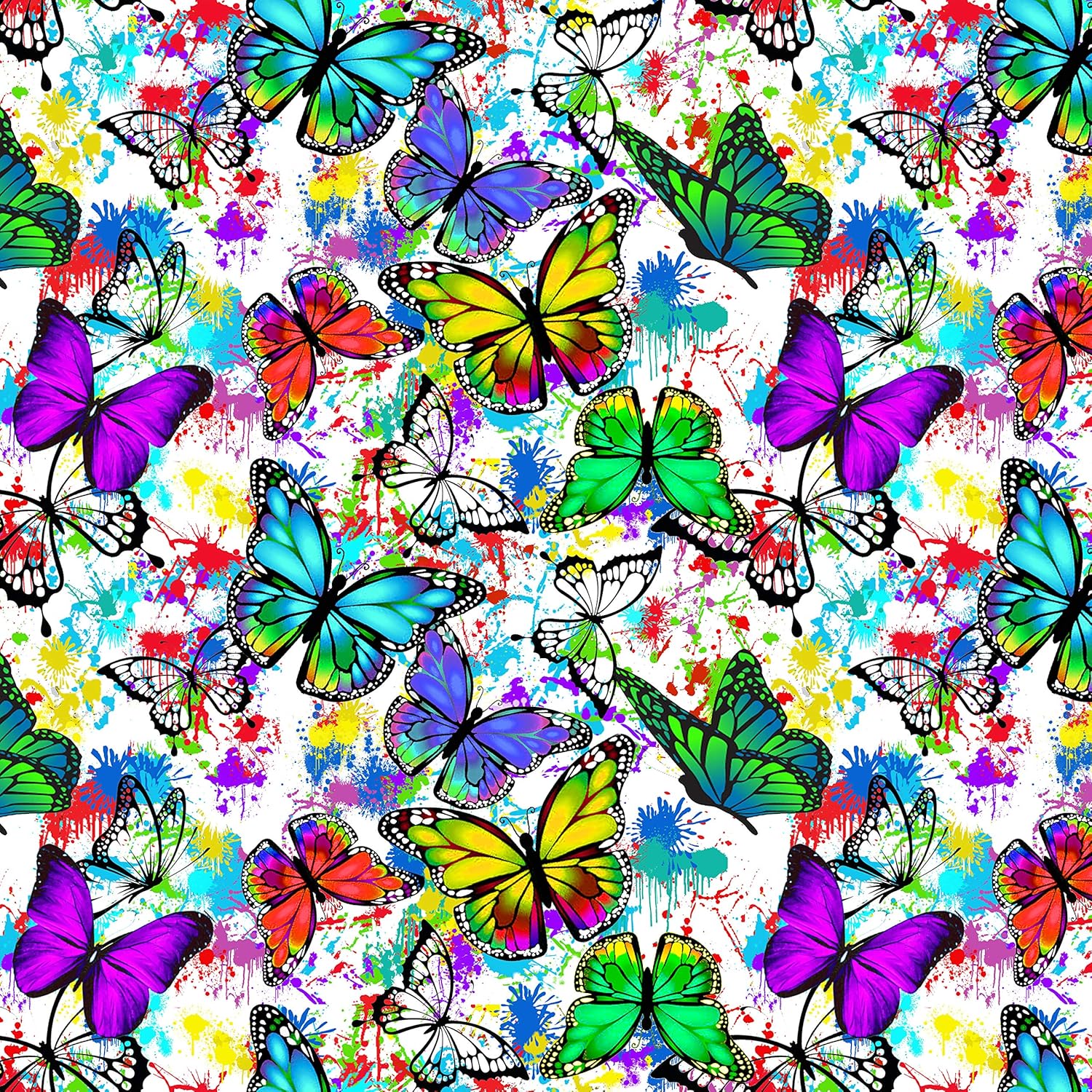 Colorful Butterfly 100% Cotton Fabric by Sykel-Cotton Butterfly Panels and Fabric Sold by The Yard (Butterflies & Color-10345)