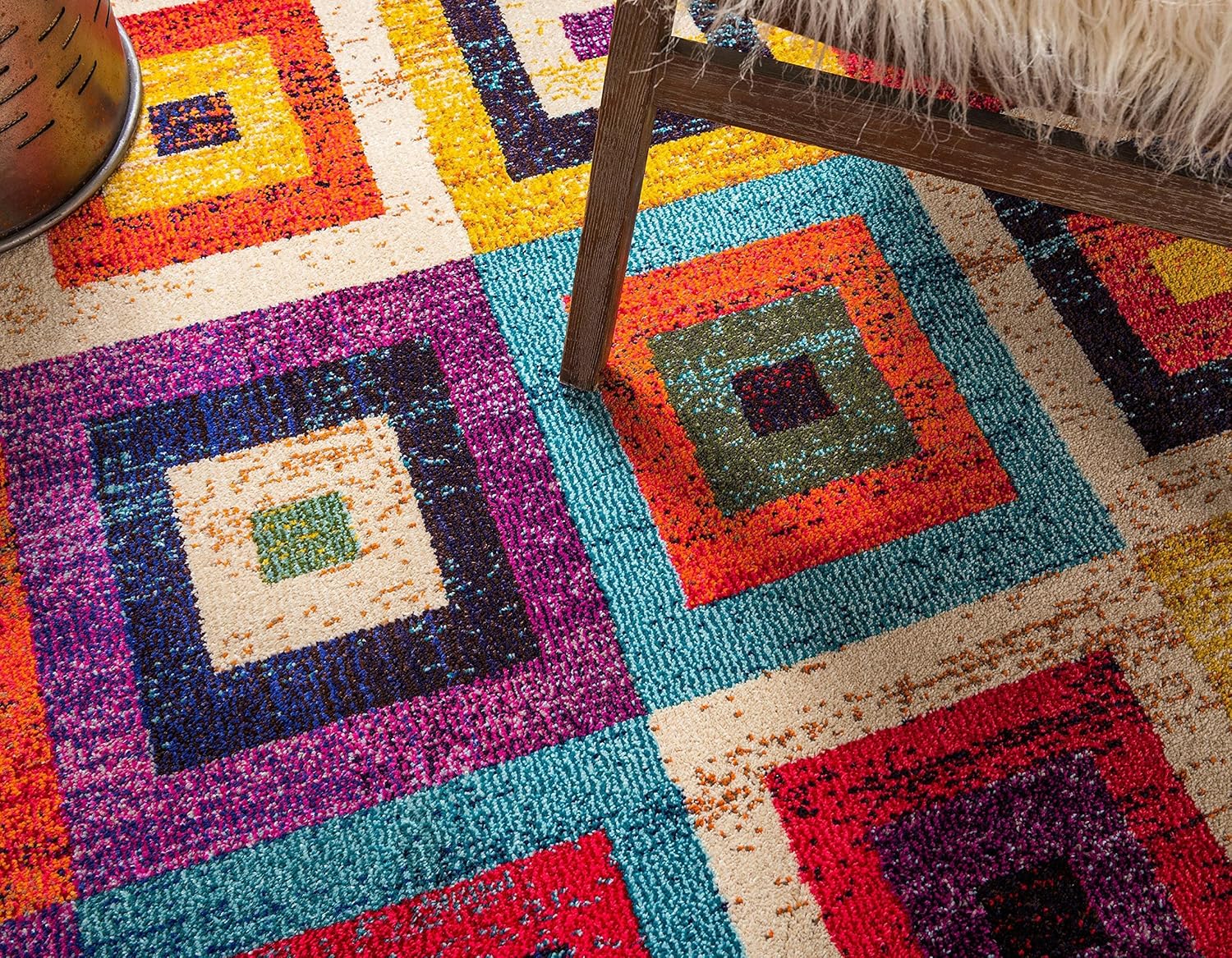 Unique Loom Estrella Collection Colorful, Geometric, Squares Modern, Abstract Area Rug (2' 2 x 6' 7 Runner, Multi/Beige)