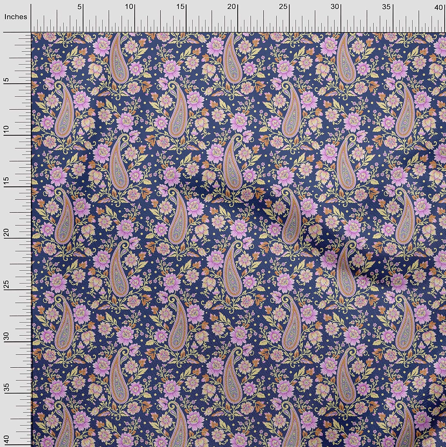 oneOone Cotton Jersey Medium Blue Fabric Paisleys Quilting Supplies Print Sewing Fabric by The Yard 58 Inch Wide