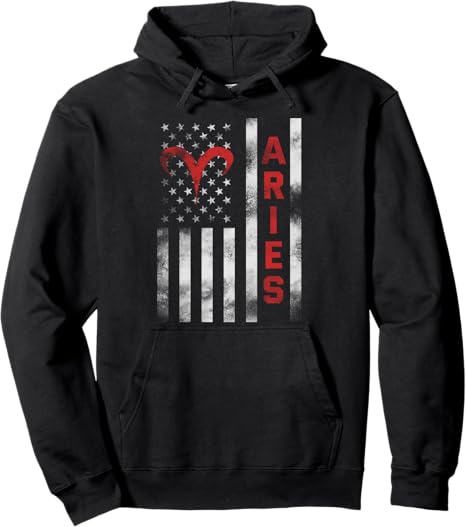 Aries US Flag Zodiac Sign For USA Patriotic Men Women Pullover Hoodie