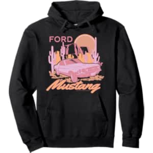 Ford – Pink Mustang Car Driving Through Desert Pullover Hoodie