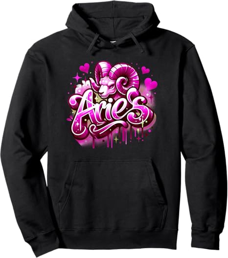 Pink Aries Zodiac Star Sign Pullover Hoodie