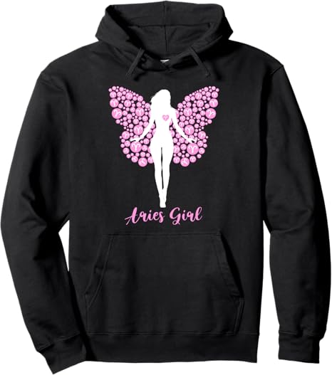 Aries Girl Zodiac Sign Symbol Butterfly Women Heart Pullover Hoodie