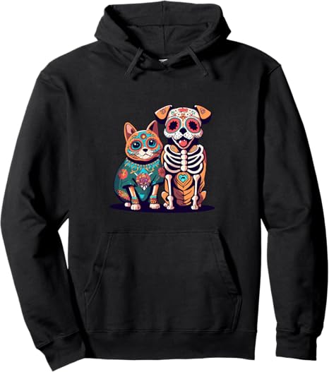 Sugar Skull Cat and Dog Halloween Day of Dead tees