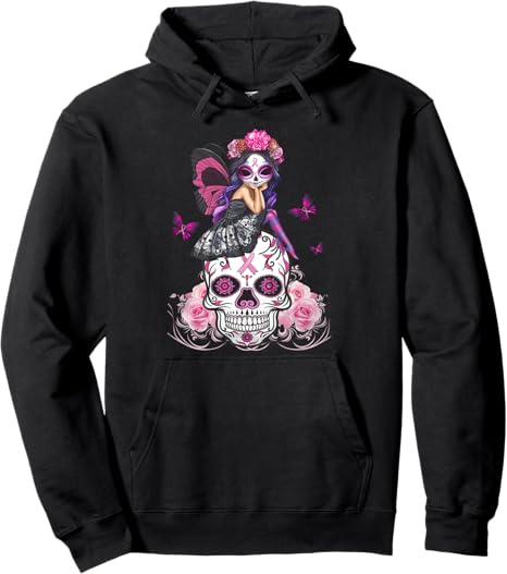 Fairy Sugar Skull Breast Cancer Butterfly Pink