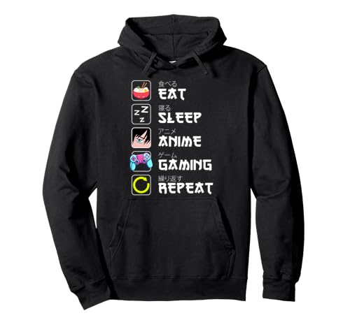 Eat Sleep Anime Gaming Repeat Anime Gifts Men Boys Anime Pullover...