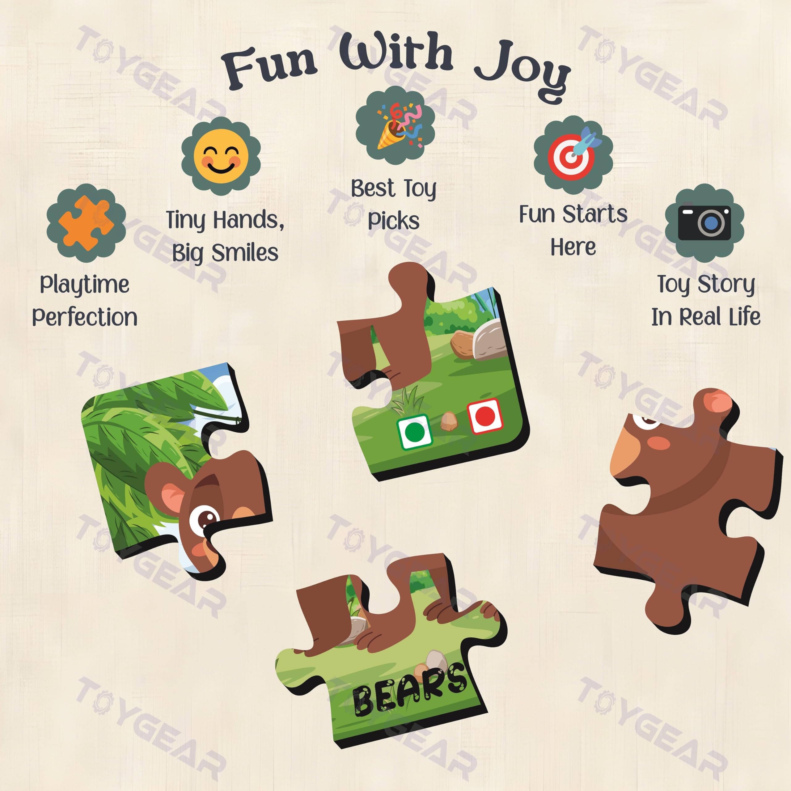 Nizomi Jungle Animal Cartoon Theme Educational Jigsaw Puzzle for Kids, 4 Pc Wooden Learning Toy, Floor Puzzle, Improves Memory, Cognitive Skills Fun Play for Boys Girls Gift for 2+ Years 3