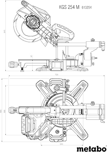 Metabo scie à onglets et à tronçonner KGS 254 M – 613254000 – Avec ligne de coupe de précision (Precision Cut Line), lame de 254 mm et fonction de traction – Câble de 2 m - 2