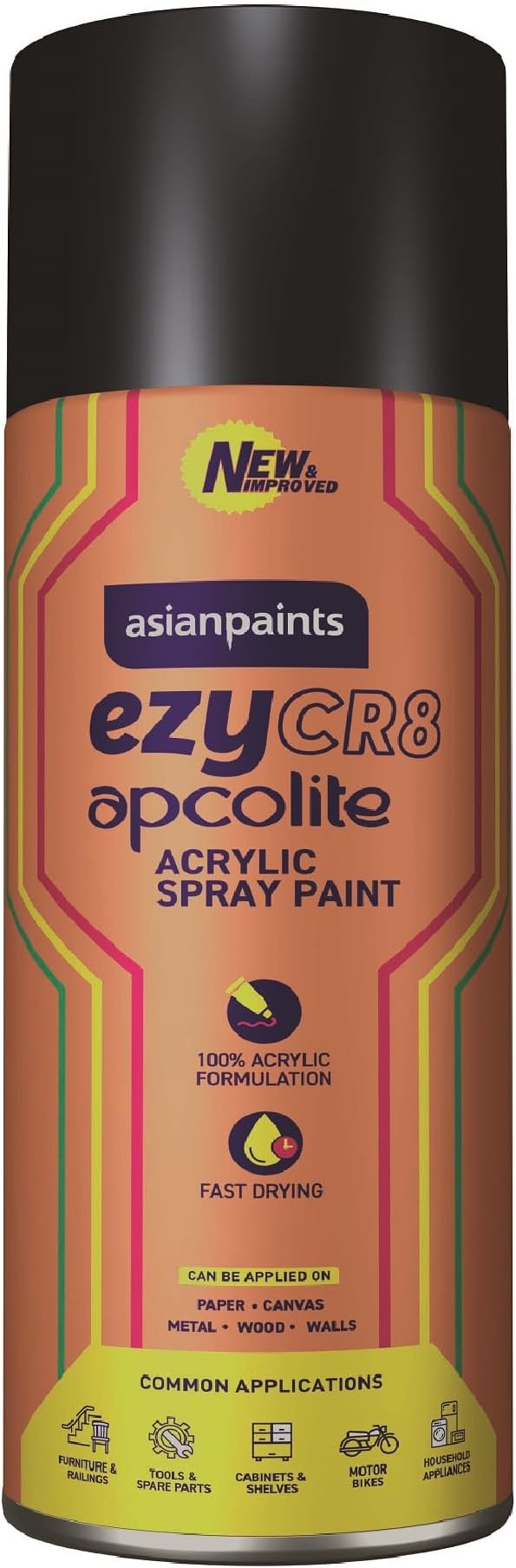 ezyCR8 Apcolite DIY Spray Paint – Black, 400ml, 100% Acrylic | Multi-Surface Use: Metal, Wood & Walls