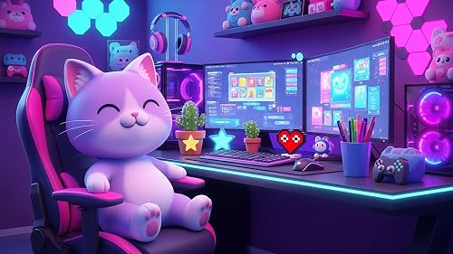 Aphmau (Cat) Escape: Neon Gamer Bedroom Lounging – RGB Light Glow & Soft Keyboard Clicks 4K Screensaver – vue 8