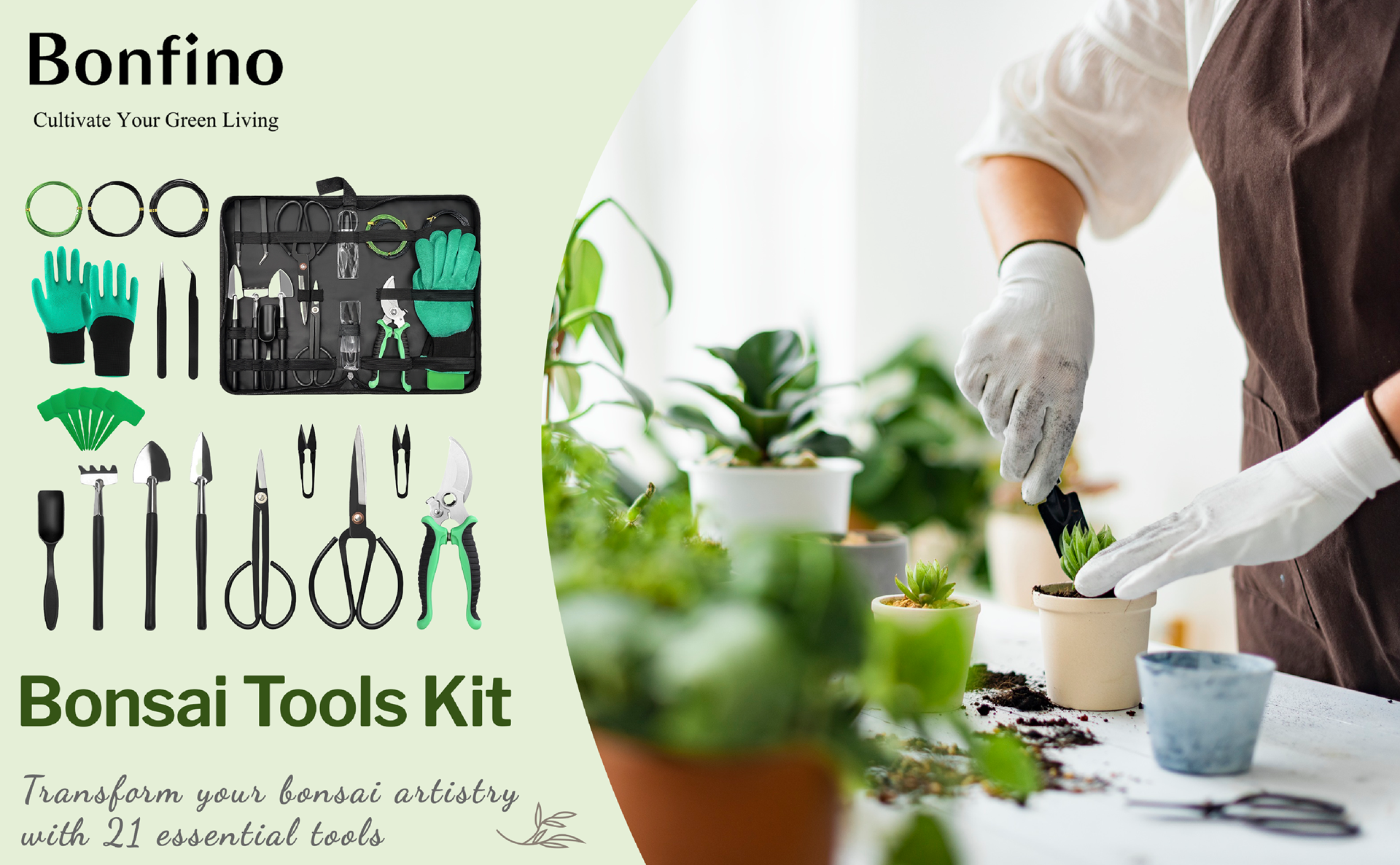 Kit de 21 herramientas bonsái para principiantes miniatura 7