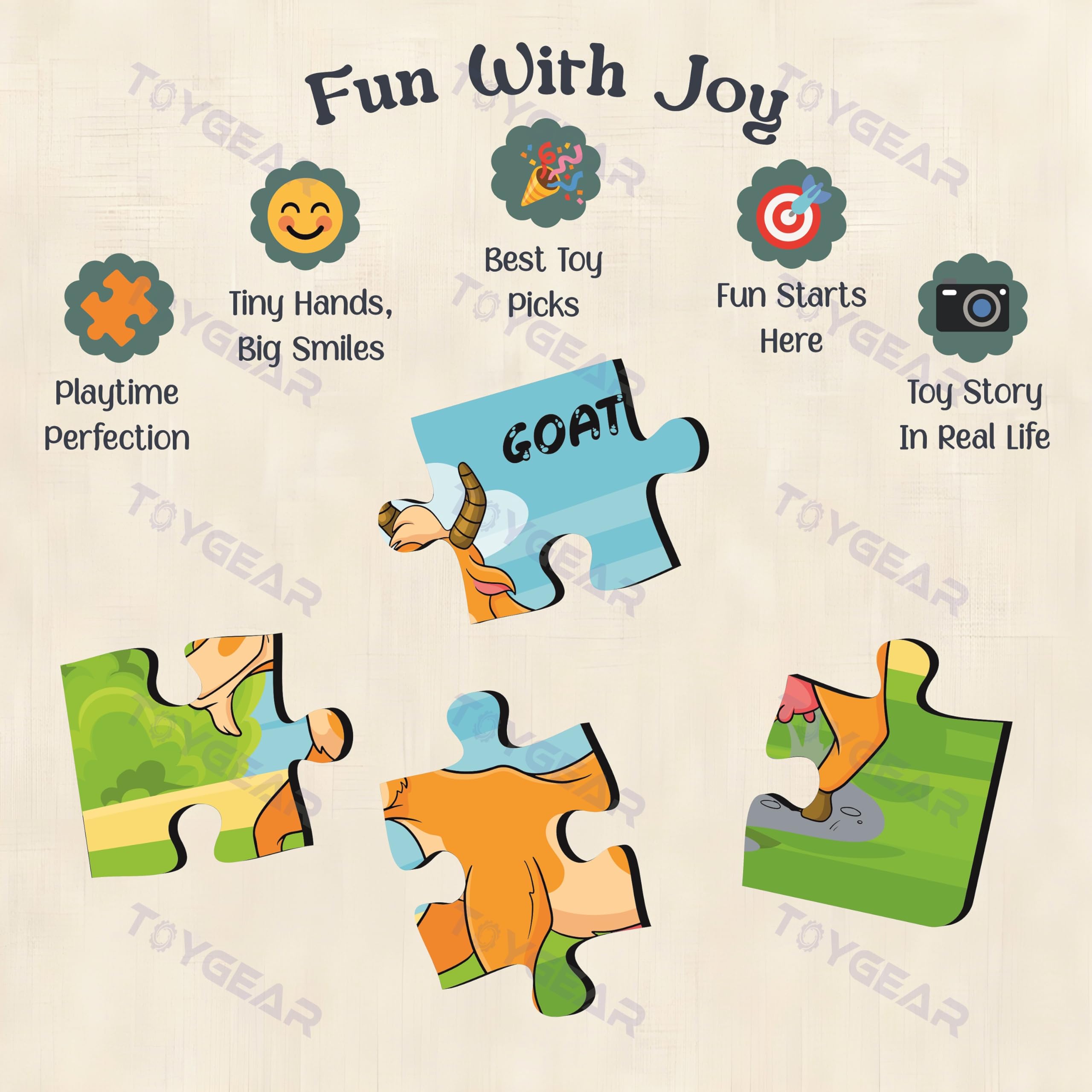Nizomi Domestic Animal Cartoon Theme Educational Jigsaw Puzzle for Kids, 4 Pc Wooden Learning Toy, Floor Puzzle, Improves Memory, Cognitive Skills Fun Play for Boys Girls Gift for 2+ Years 1