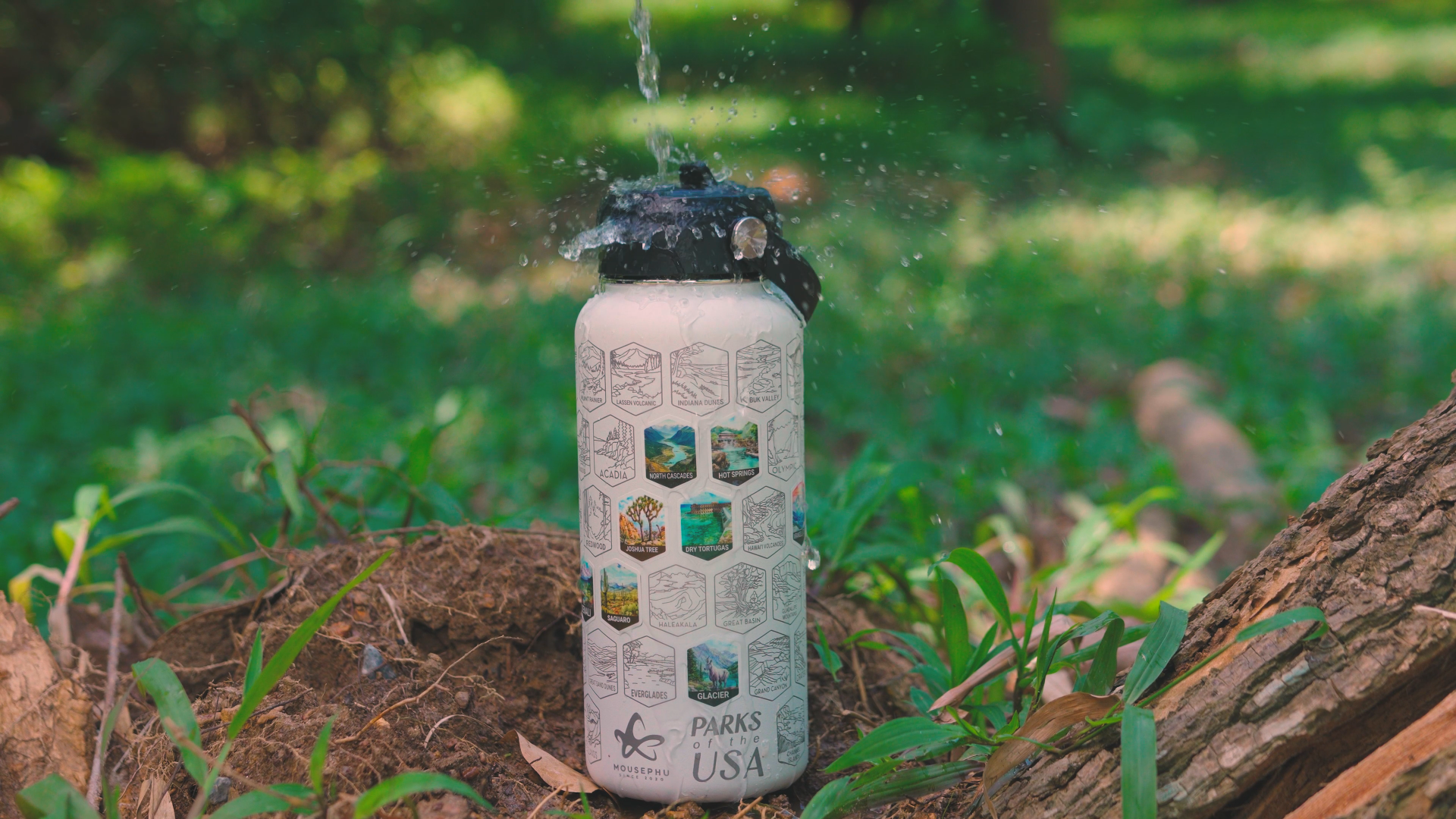 Nationalpark-Wasserflasche 900 Ml Edelstahl – Lasergravierte Karte, Mit Aufklebern, Geschenk Für Wanderer