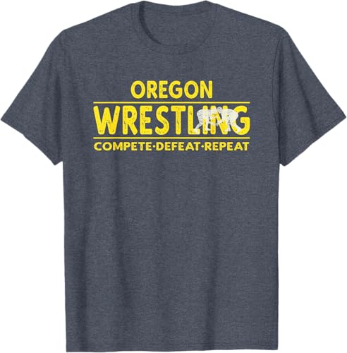 Miniatura 4 de Oregon Wrestling - Compete, Defeat, Repeat T-Shirt Negro,Azul Marino,Asfalto,Blanco,Azul Pastel,Arándano,Rojo,Verde Bosque,Verde Kelly,Verde