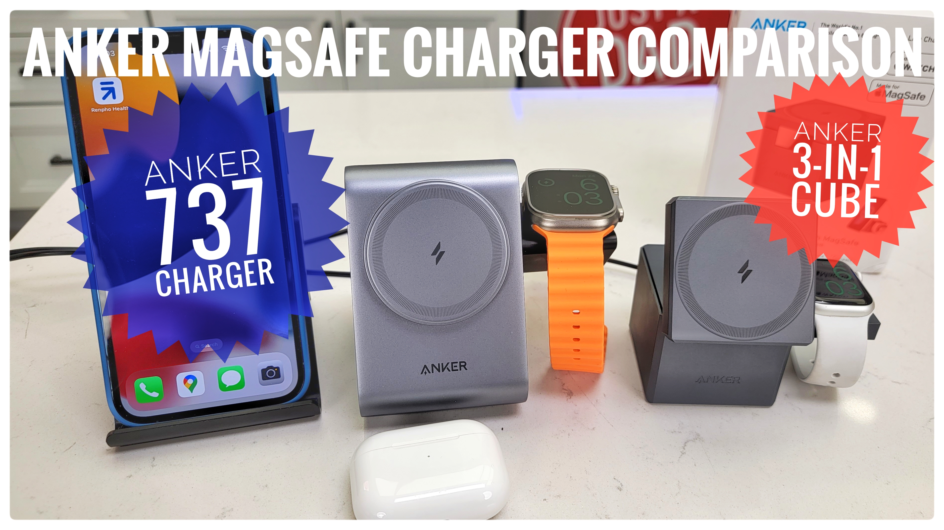 Watch Anker MagSafe 3-in-1 Charger Comparison Cube vs 737 on