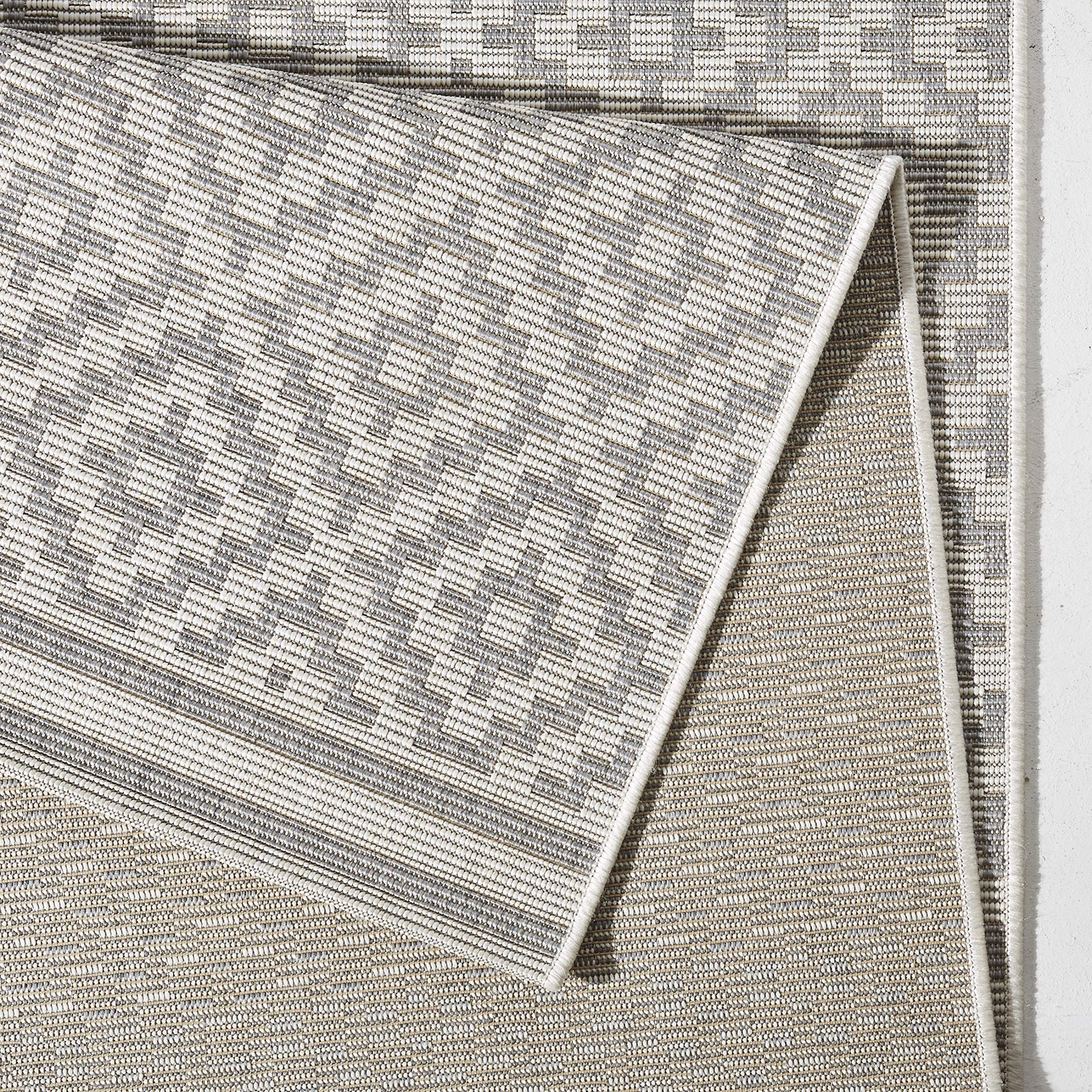 NORTHRUGS In- und Outdoor Teppich Raute 140x200cm - Wetterfest Modern Geometrisches Raute Muster Design Läufer für Balkon Terrasse Garten Wintergarten Wohnzimmerteppich Wasserfest in Grau Creme
