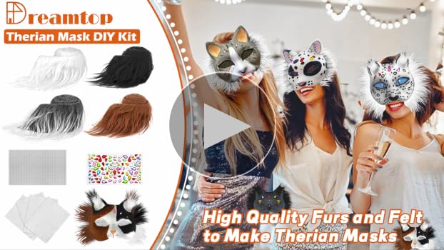 Kit de masque de Therian à faire soi-même - Masque en fourrure vierge avec feuille de tissu en feutre doux pour bal masqué, Halloween, cosplay