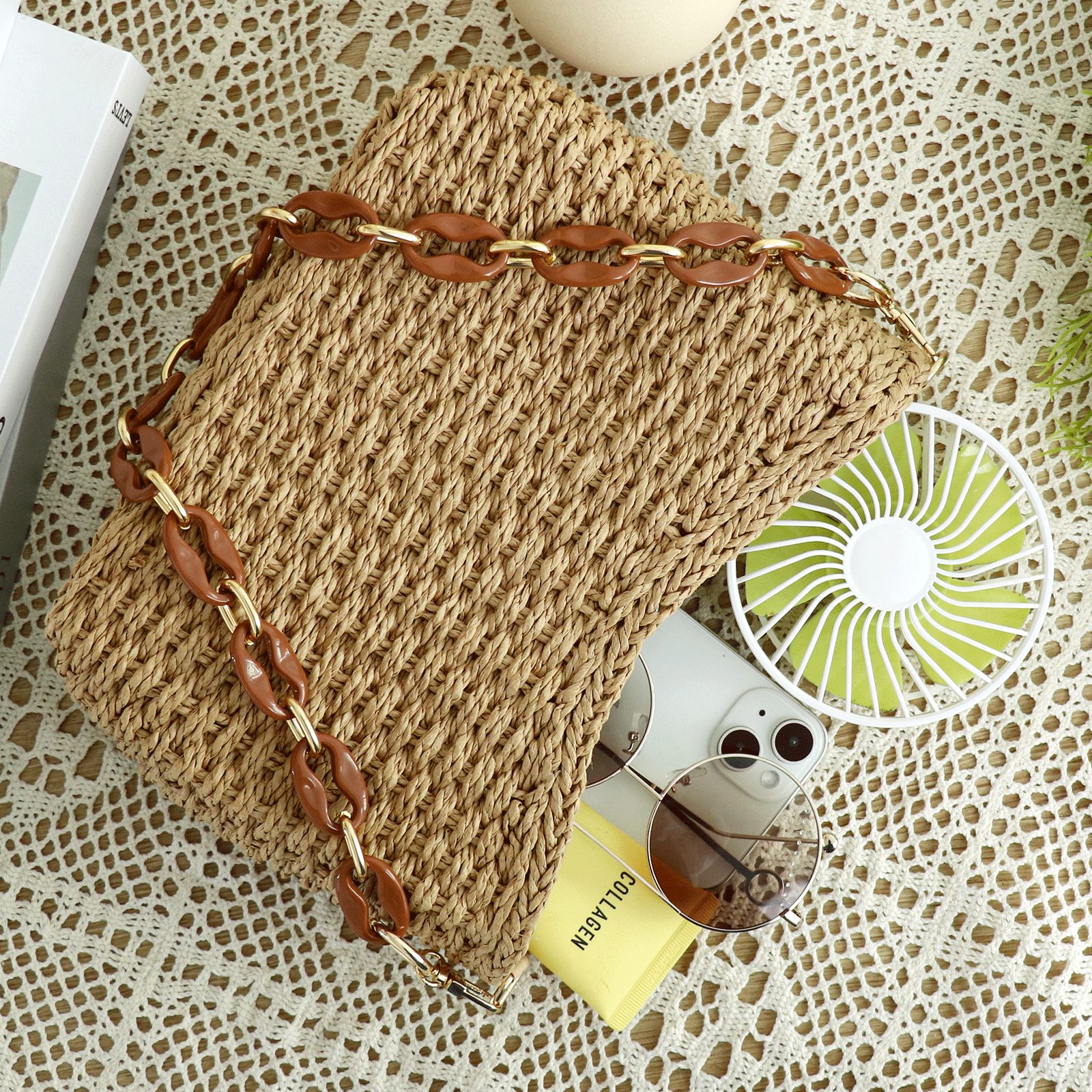 Bolso bandolera tejido de paja para mujer miniatura 7