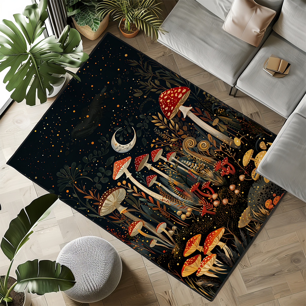 Tapete decorativo con diseño de hongo 5x7 ft antideslizante miniatura 7