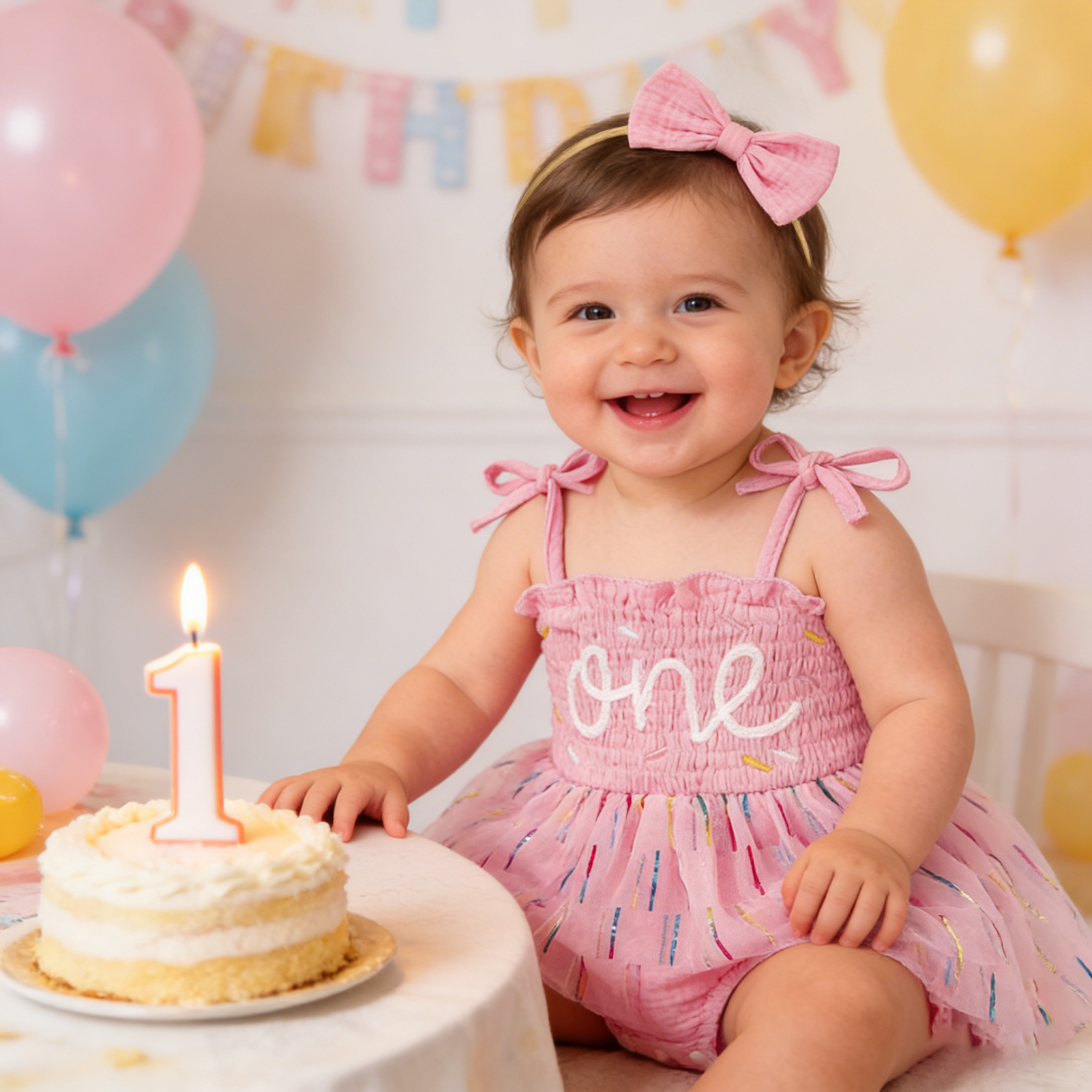 TITKKOP Baby Girl 1st Birthday Clothes One Year Old Tulle Romper Sleeveless Bodysuit Cake Smash Outfits