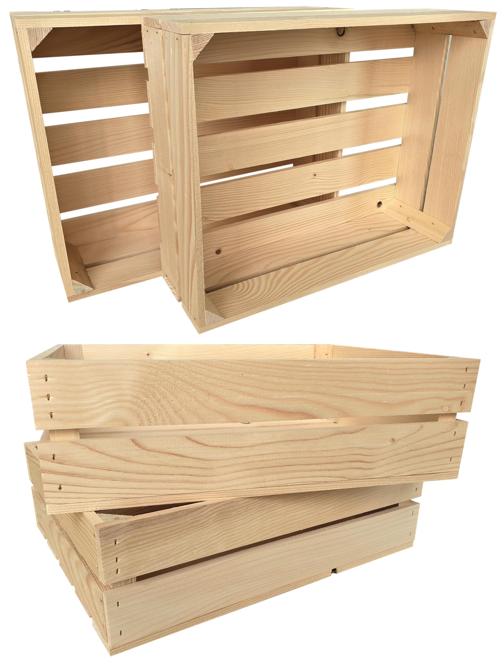 3er Set Holzkiste Groß Aus Holz - massive Weinkisten Vintage 50 x 40 x 15 cm - Holzbox Für Aufbewahrung, Holzregal - Robuste Obstkisten & Apfelkisten - Deko Kiste Für Küche, Wohnzimmer - Kiste Natur