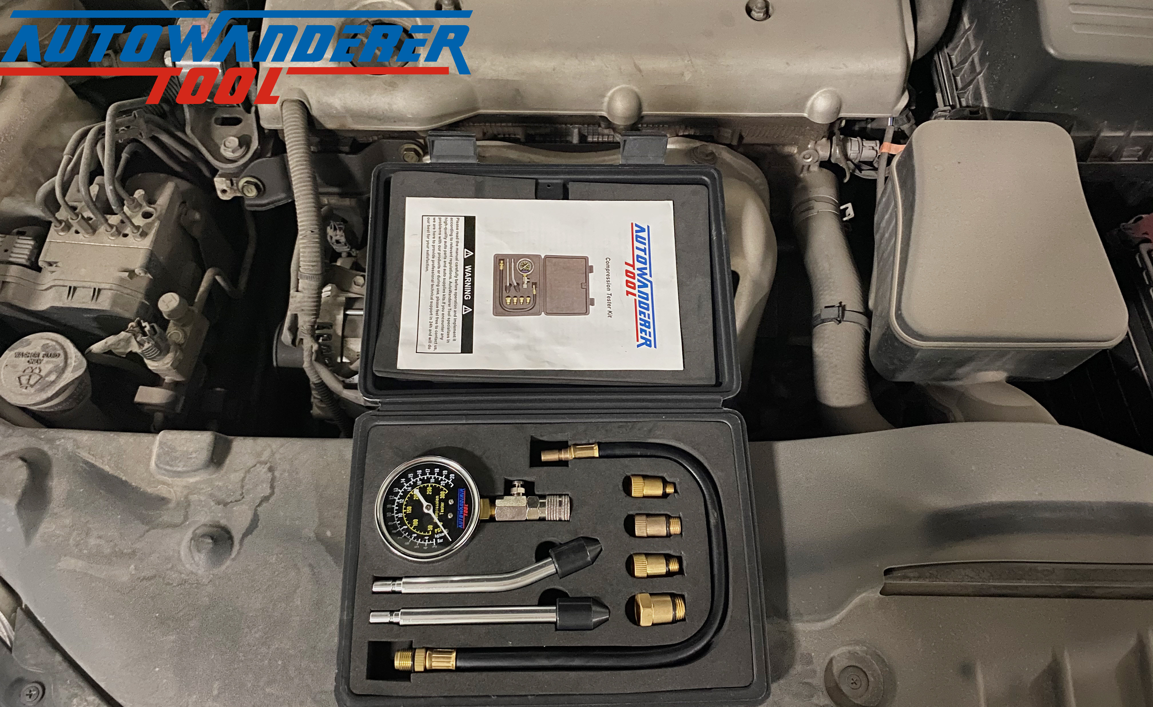 Image of AutoWandererTool 8Pcs Compression Tester with Adapter for Petrol Gas Engine