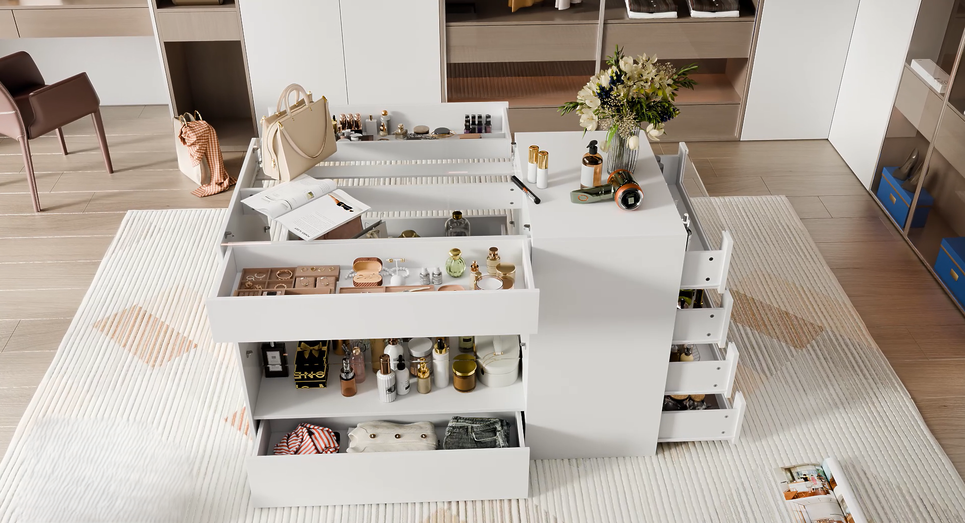 Amazon.com: FUFU&GAGA Closet Island with Glass Top & 8 Drawers for