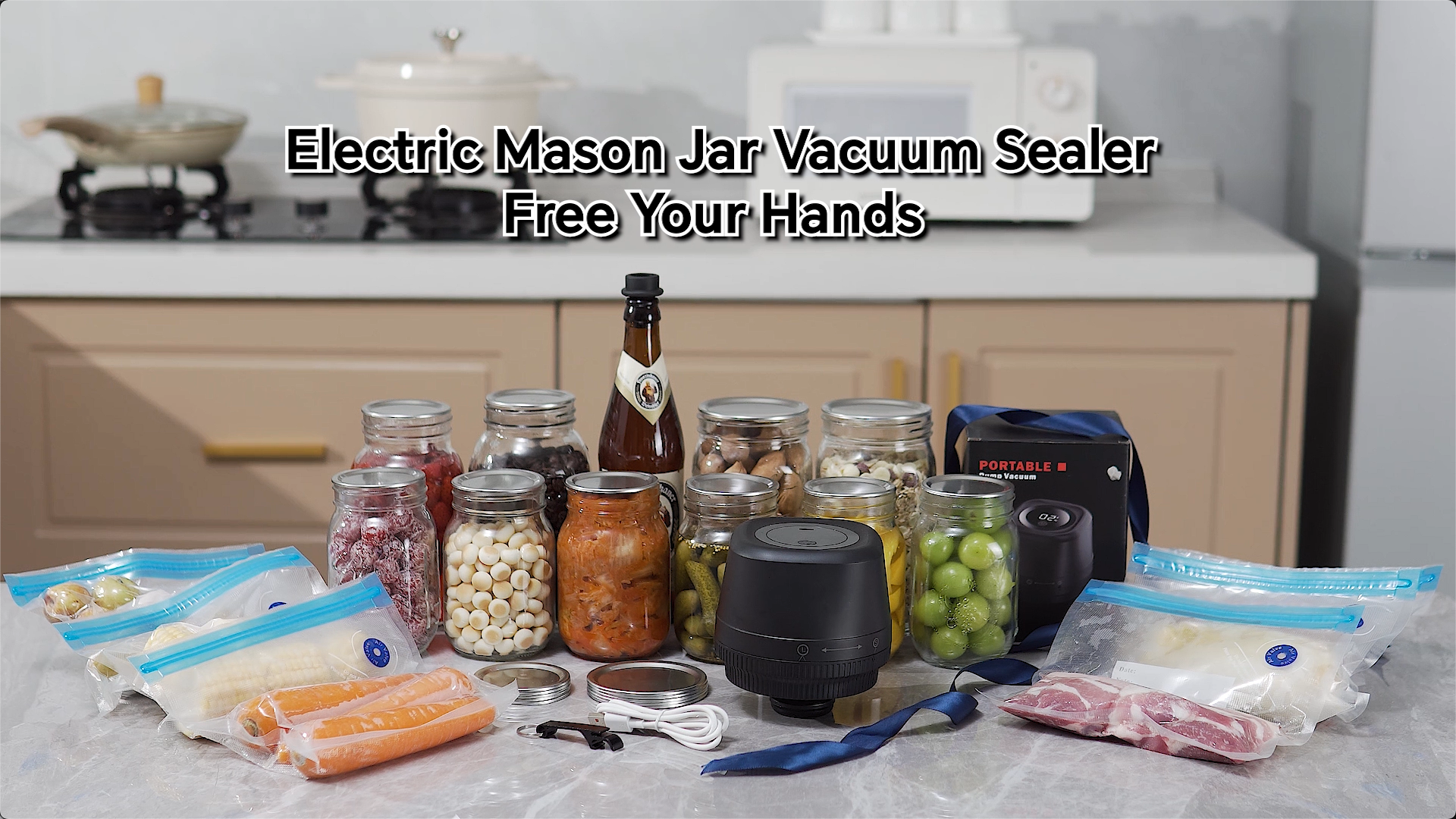 Mason Jar Vacuümverzegelaar - Mason Jars met handmatige vacuümpomp,Food Grade Conservering Handmatige Vacuümpomp Mason Jars voor Brede en Regelmatige Mond Zekkle
