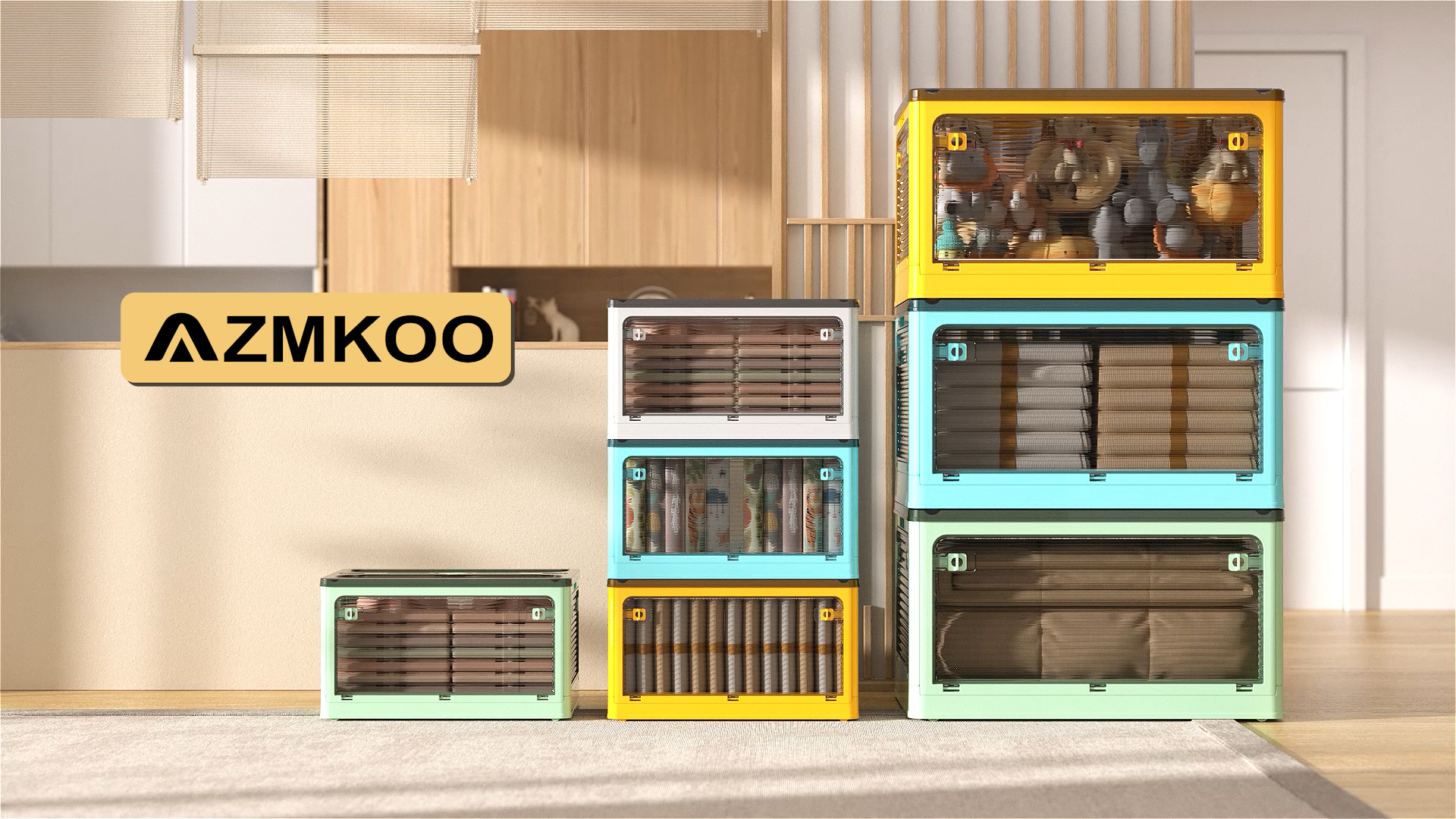 Amazon｜AZMKOO 収納ボックス 折り畳み 蓋付き 全方向から